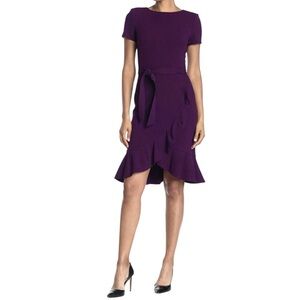 Calvin Klein Dress Purple Ruffled Sheath cocktail event career wear size 8